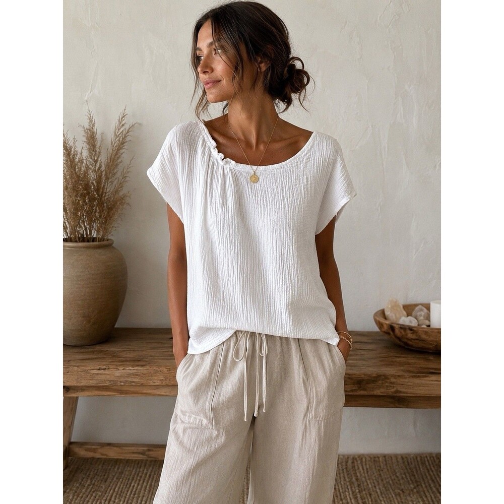 Grade & Gather Gauzy Boxy White Top Size Small Textured Boho Coastal